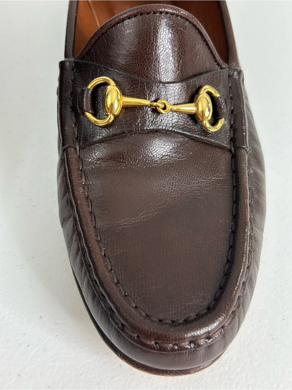 Gucci Vintage Horsebit Loafers Brown Pebbled Leather Gold Bit Size 36.5 US 6.5 - Picture 2 of 12
